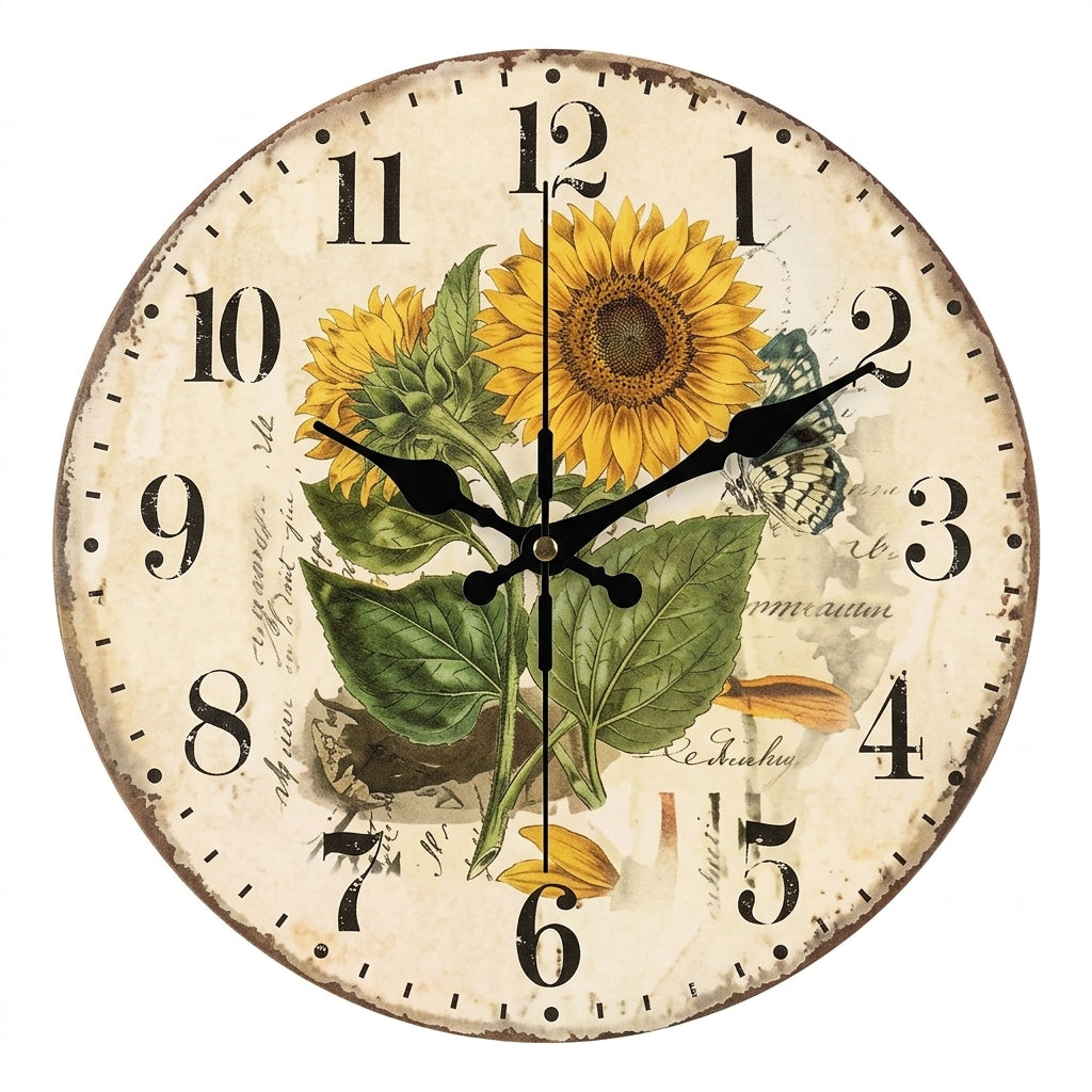 Vintage Sunflower Kitchen Wooden Wall Clock