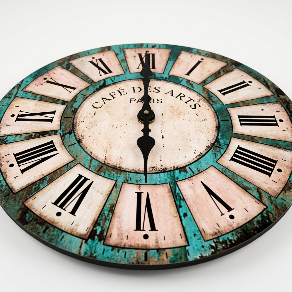 Vintage Wooden Wall Clock, Silent Quartz
