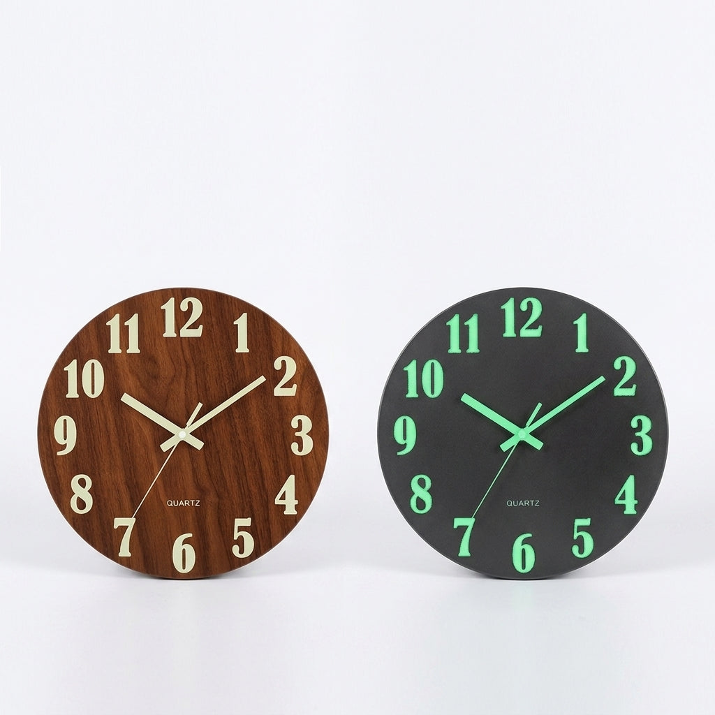 Luminous Brief Wooden Wall Clock - Dark Brown