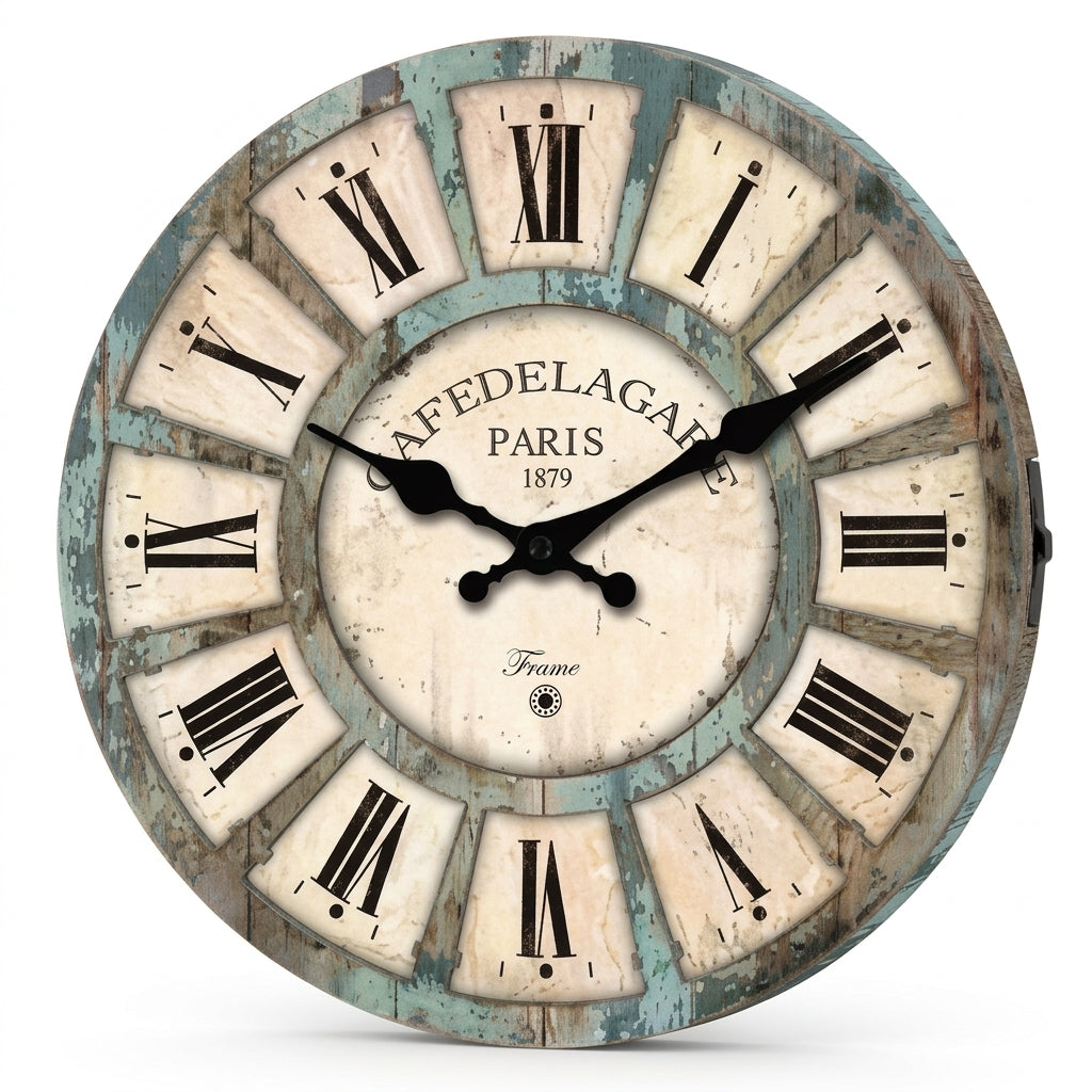Vintage Wooden Wall Clock, Silent Quartz