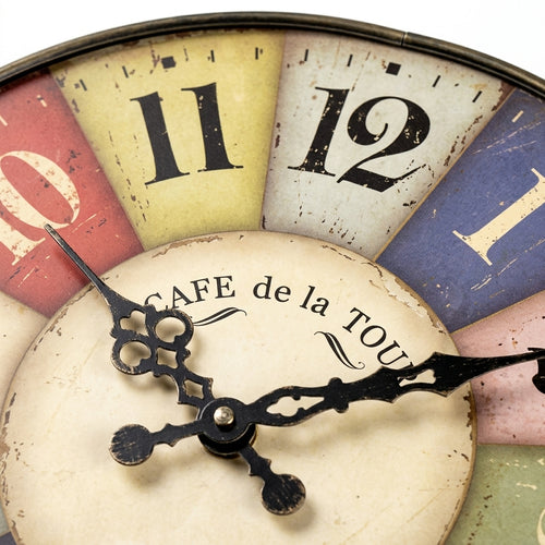 Country Retro Wooden Wall Clock, Square Silent Clock with Still Life Print