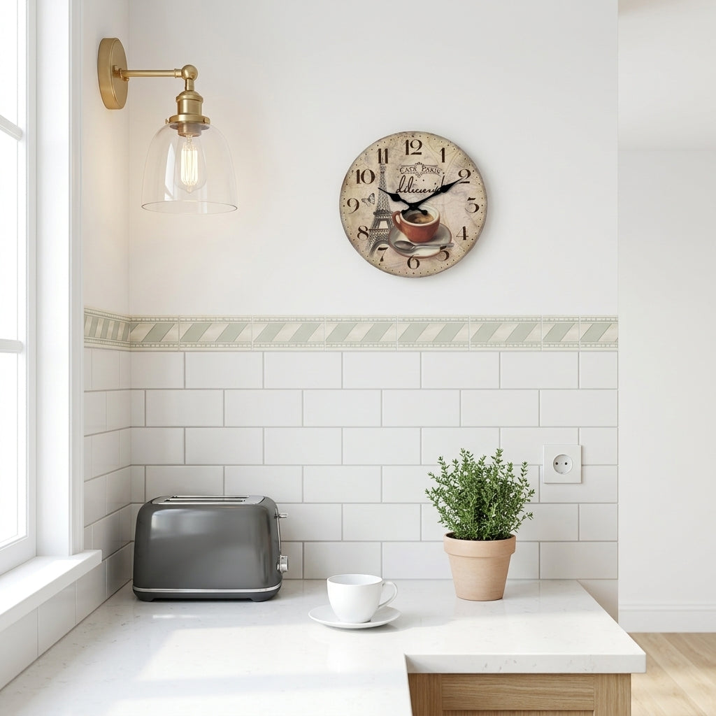 French Retro Eiffel Tower Wooden Wall Clock