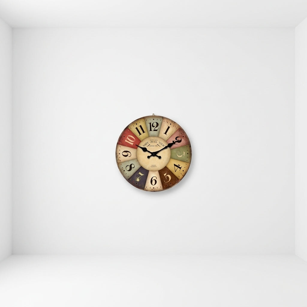 Country Retro Wooden Wall Clock, Square Silent Clock with Still Life Print