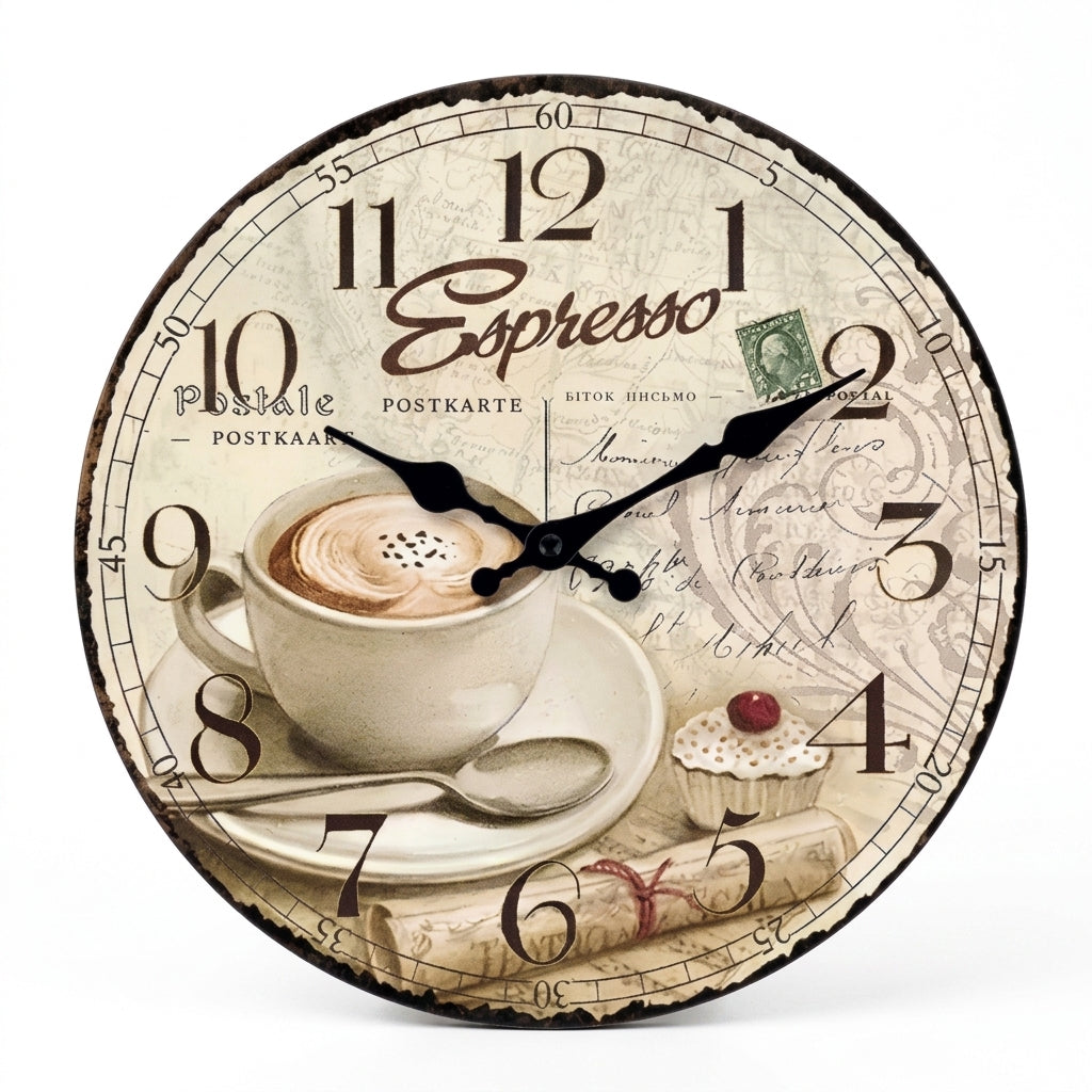 European Retro Coffee Cup Wooden Wall Clock