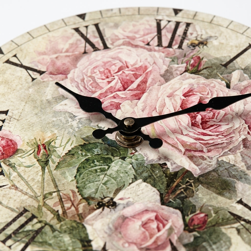 Retro Pink Rose Wall Clock For Living Room–  Silent Quartz