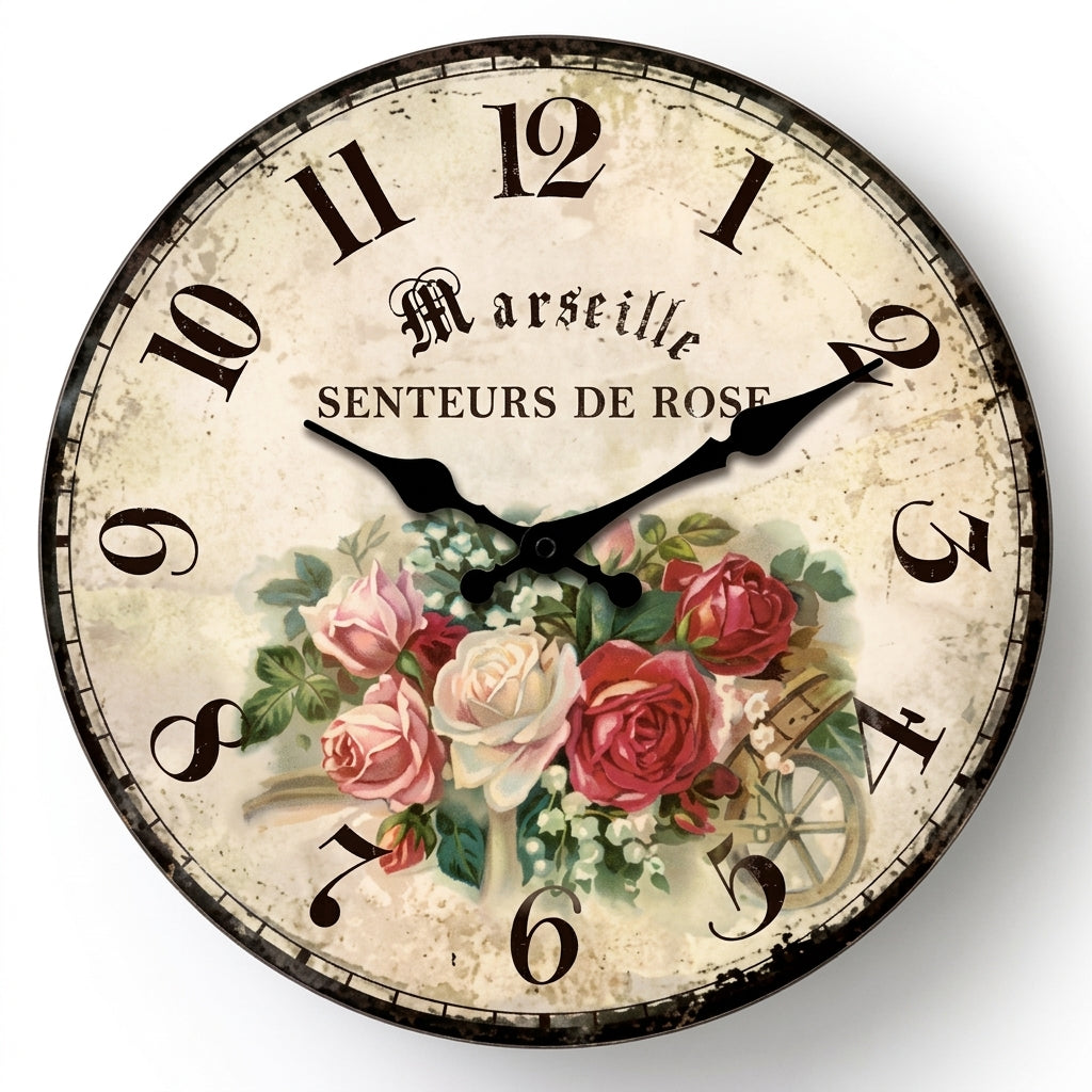 European Rose Pattern Wooden Wall Clock For Kitchen