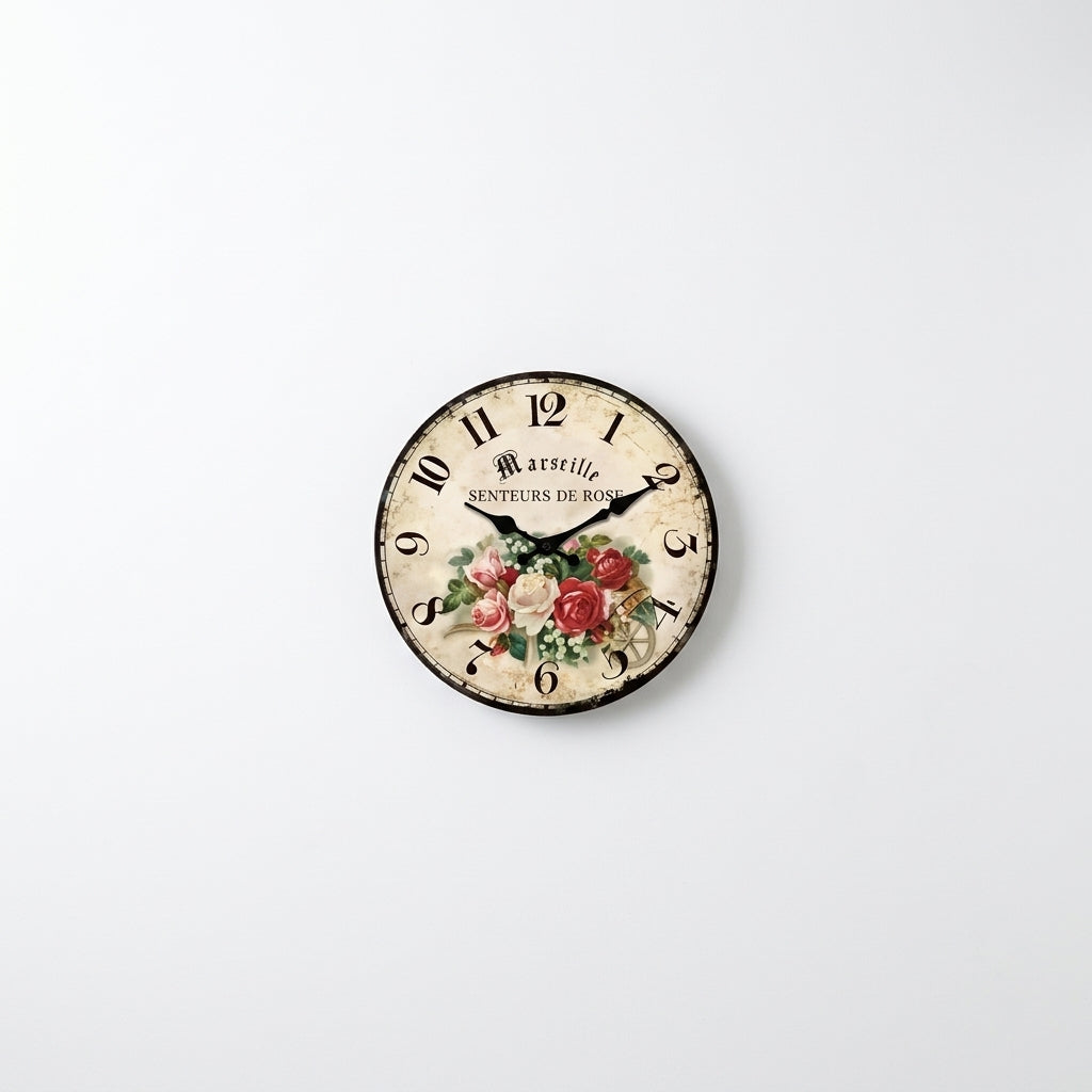 European Rose Pattern Wooden Wall Clock For Kitchen