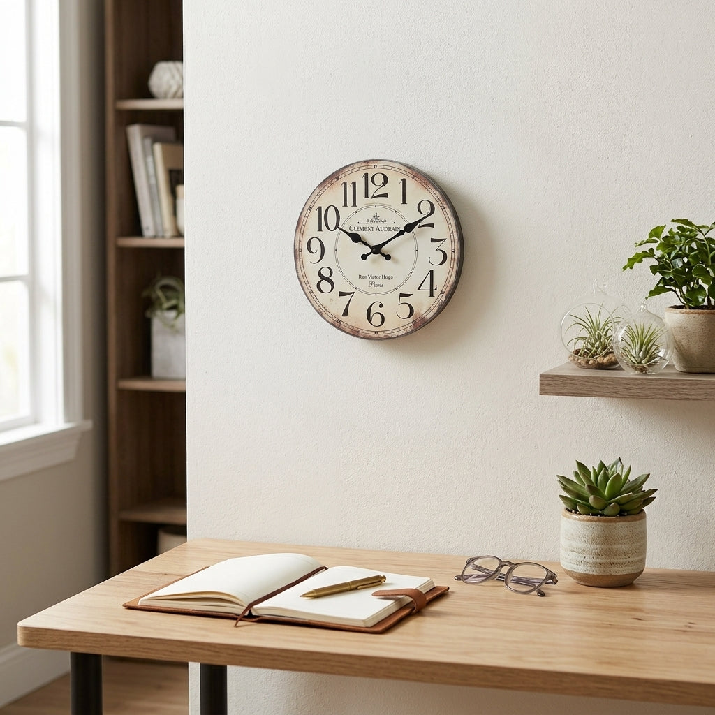 French Retro Still Life Wooden Wall Clock
