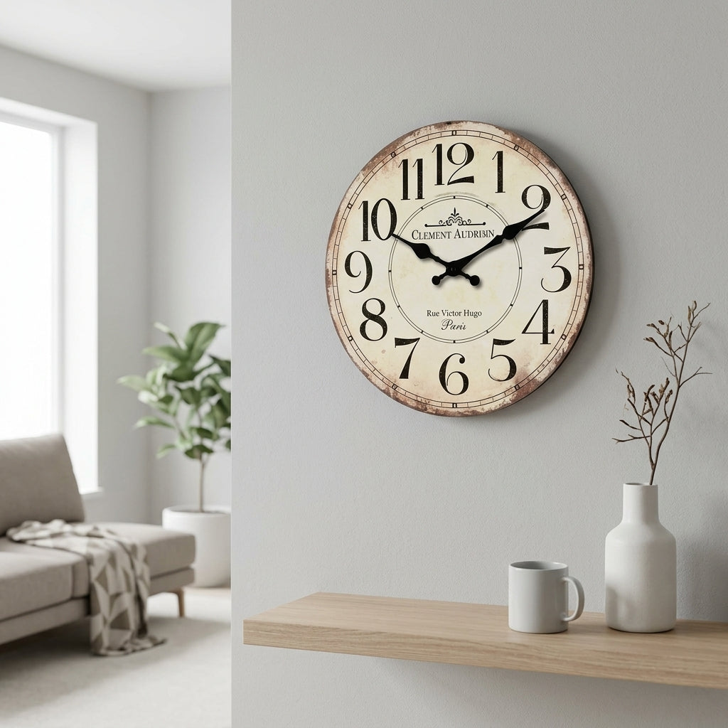 French Retro Still Life Wooden Wall Clock
