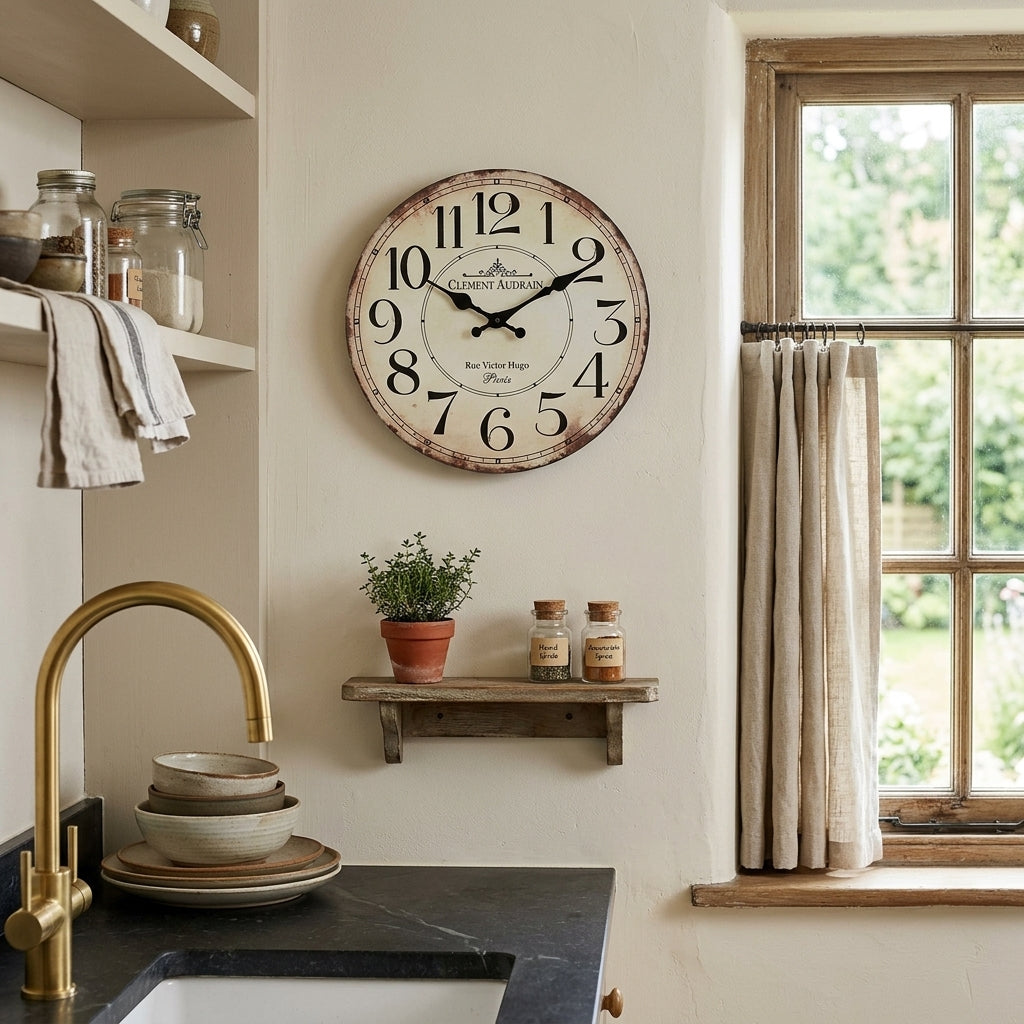 French Retro Still Life Wooden Wall Clock