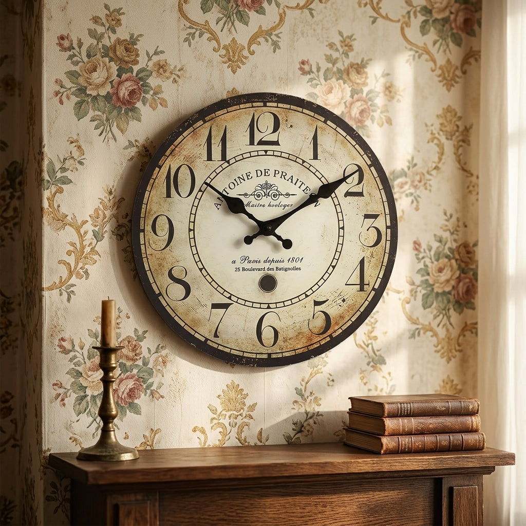 Retro "Antoine De Praiteon a Paris Depuis 1801" Wooden Wall Clock - Antique