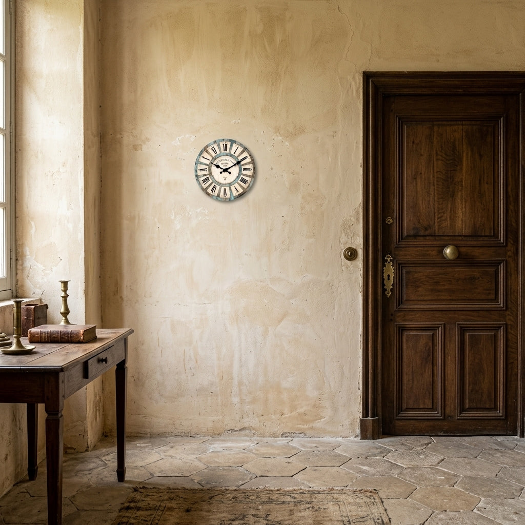 Vintage Wooden Wall Clock, Silent Quartz