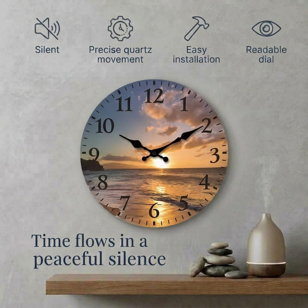 2D Sunset Wall Clock For Living Room