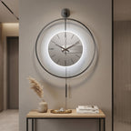Large Modern Grey Wall Clock LED Light Pendulum