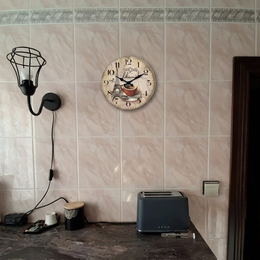 French Retro Eiffel Tower Wooden Wall Clock