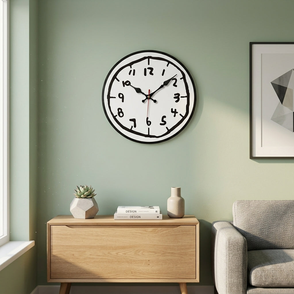 Creative Hand Drawing Wooden Silent Wall Clock