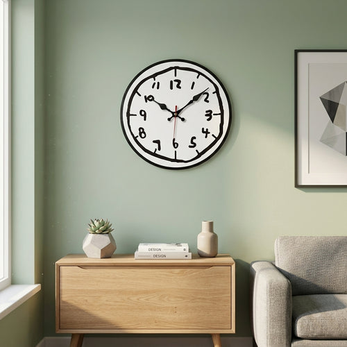 Creative Hand Drawing Wooden Silent Wall Clock