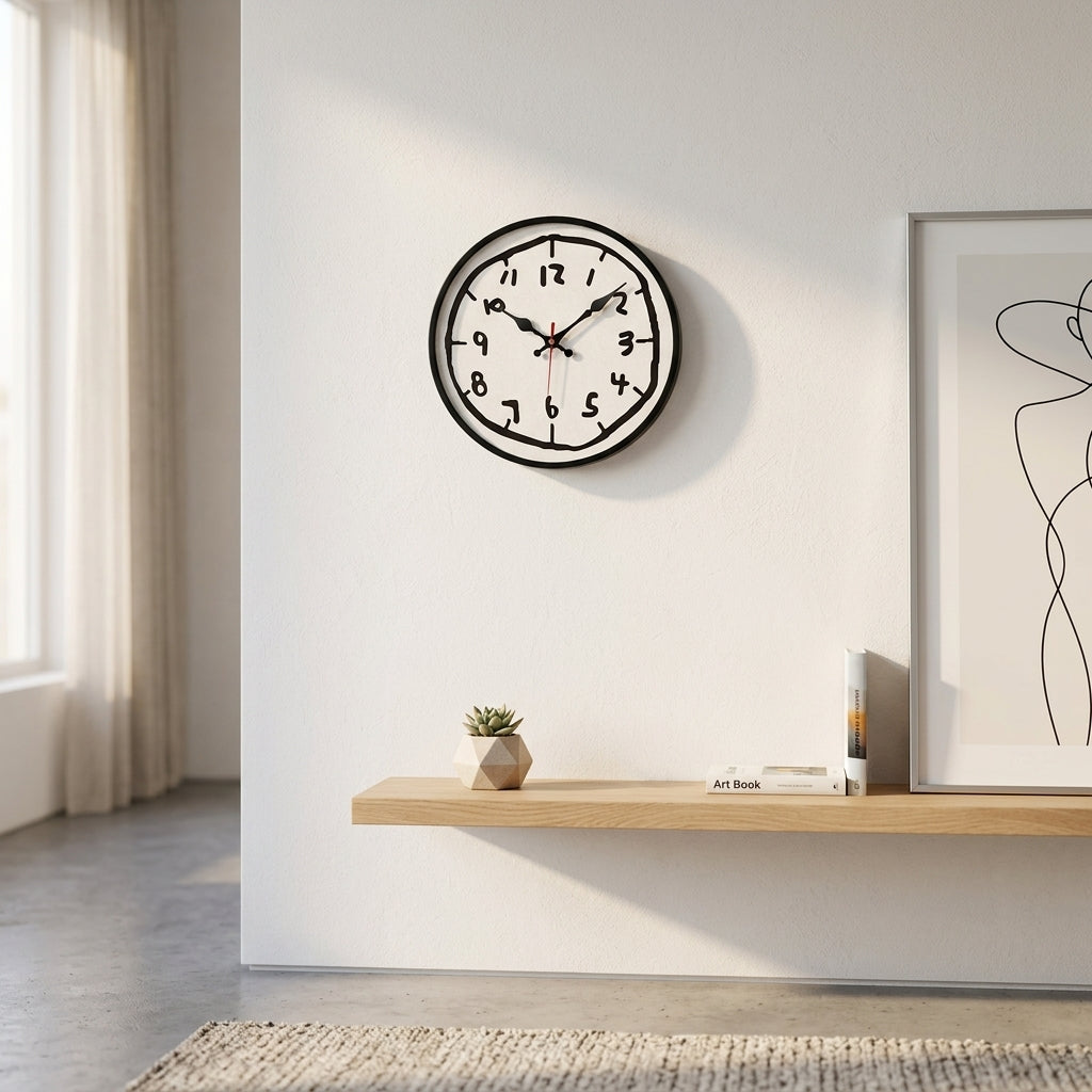 Creative Hand Drawing Wooden Silent Wall Clock