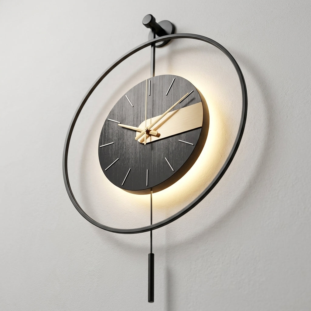 Large Modern Wall Clock LED Light Pendulum