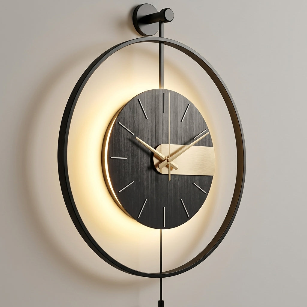Large Modern Wall Clock LED Light Pendulum