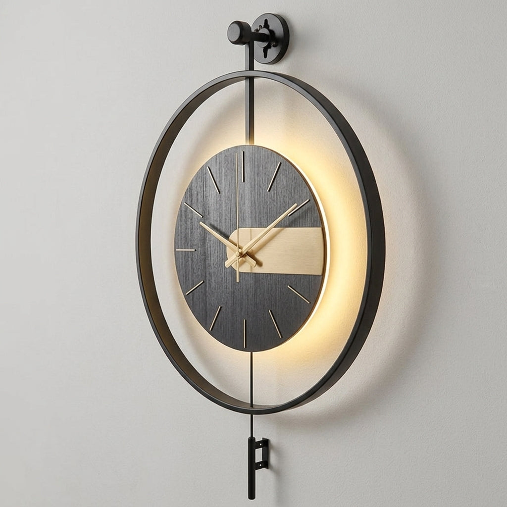 Large Modern Wall Clock LED Light Pendulum