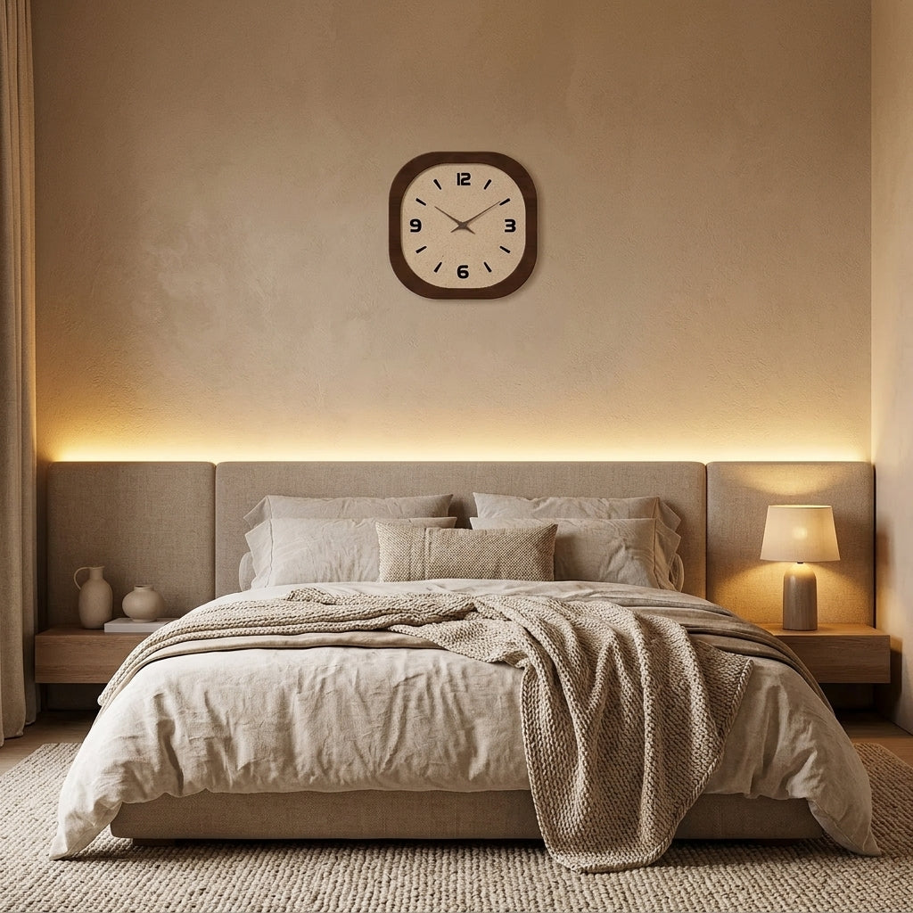 French Retro Cream Wooden Wall Clock – Silent Quartz Square Decor