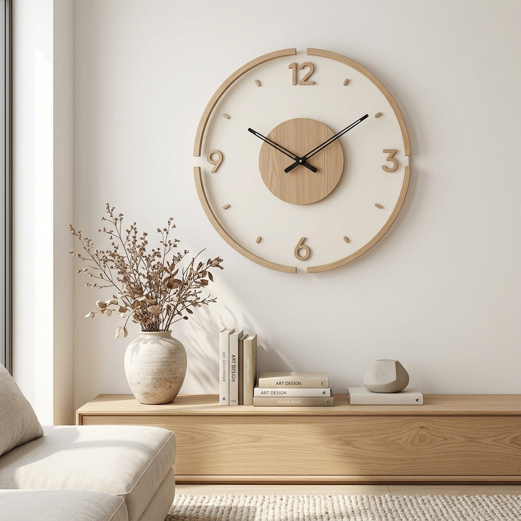 Nordic Minimalist Solid Wood Wall Clock For Living Room