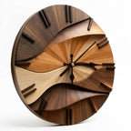 Wave Pattern Wood-Grain Wall Clock, Silent Sculptural Clock