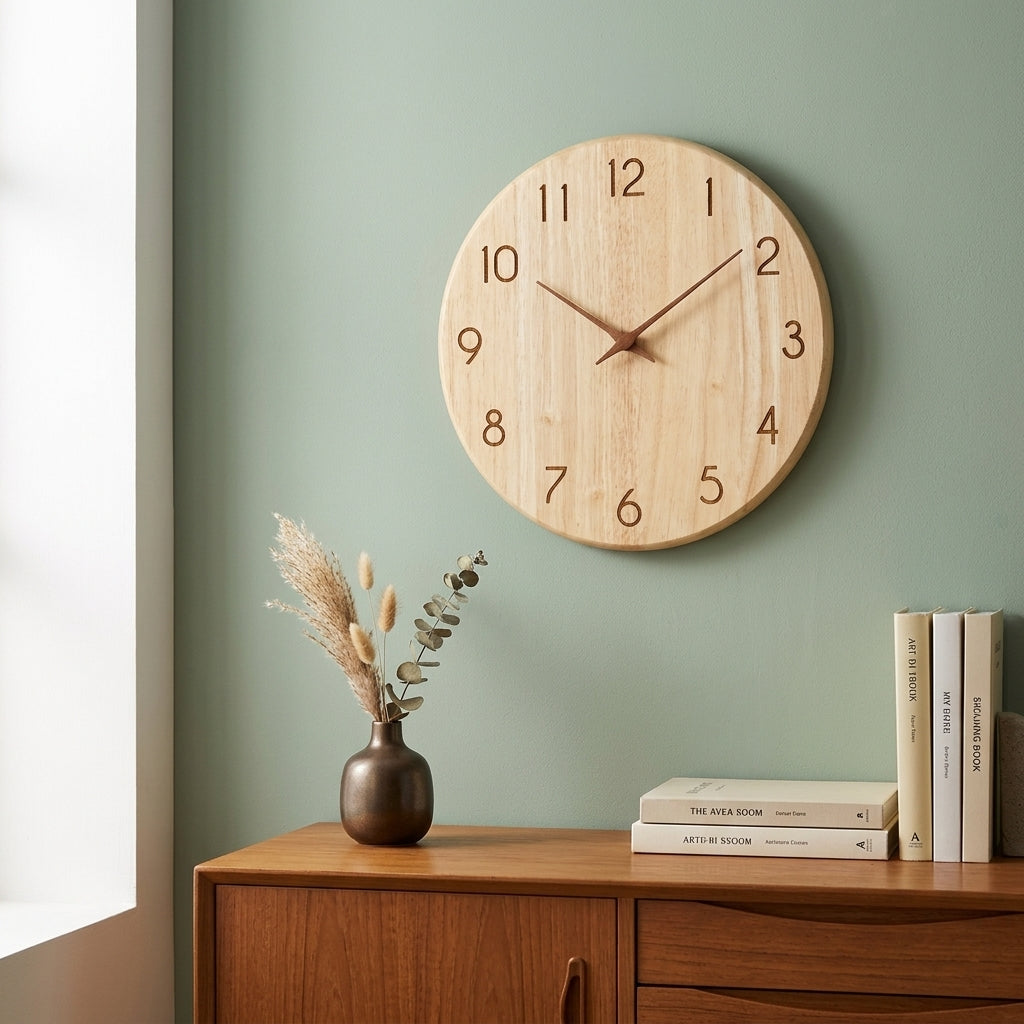 apanese Style Simple Rubber Wood Wall Clock