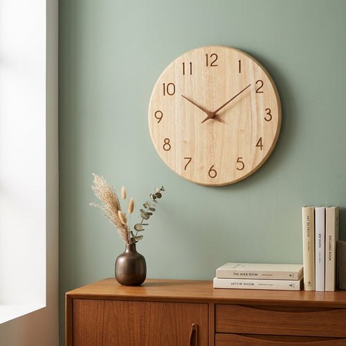 apanese Style Simple Rubber Wood Wall Clock