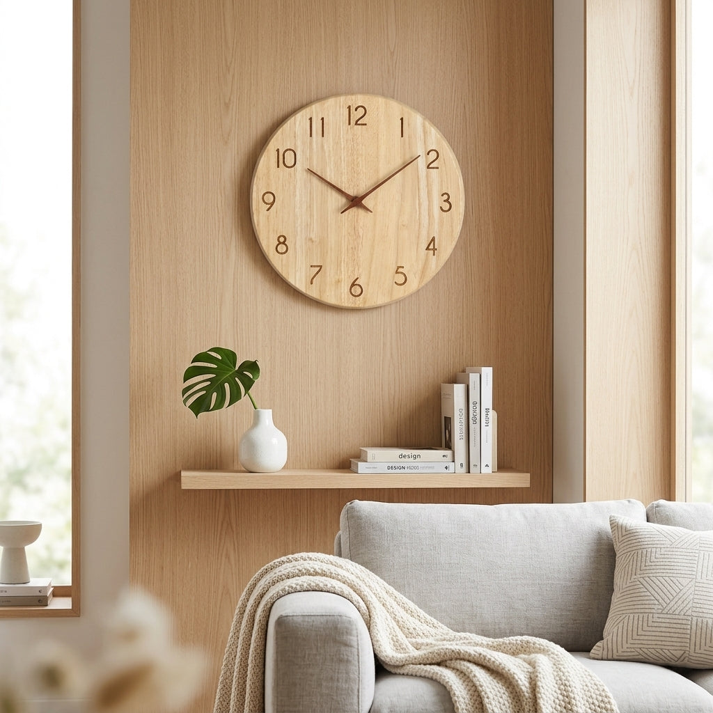 apanese Style Simple Rubber Wood Wall Clock