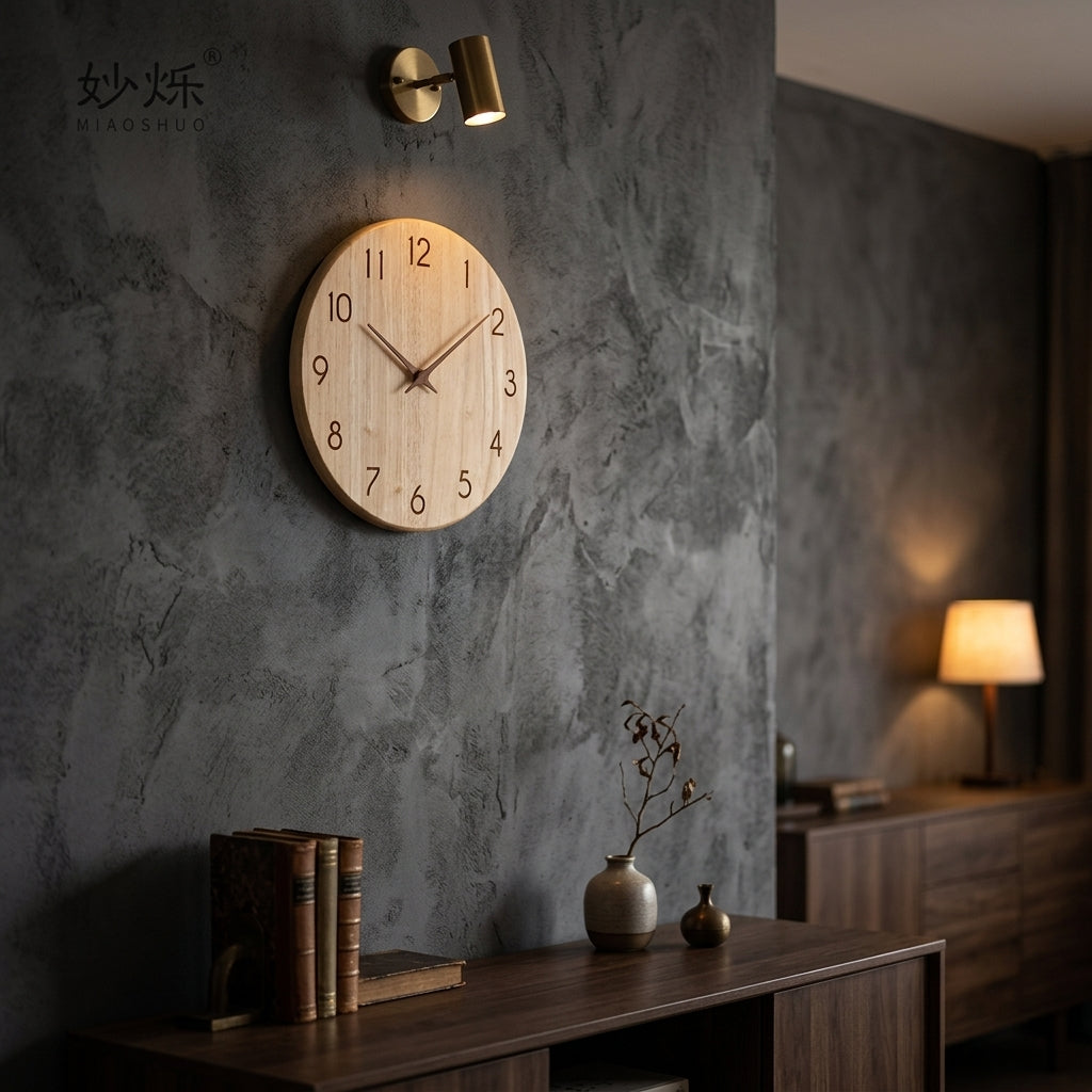 apanese Style Simple Rubber Wood Wall Clock