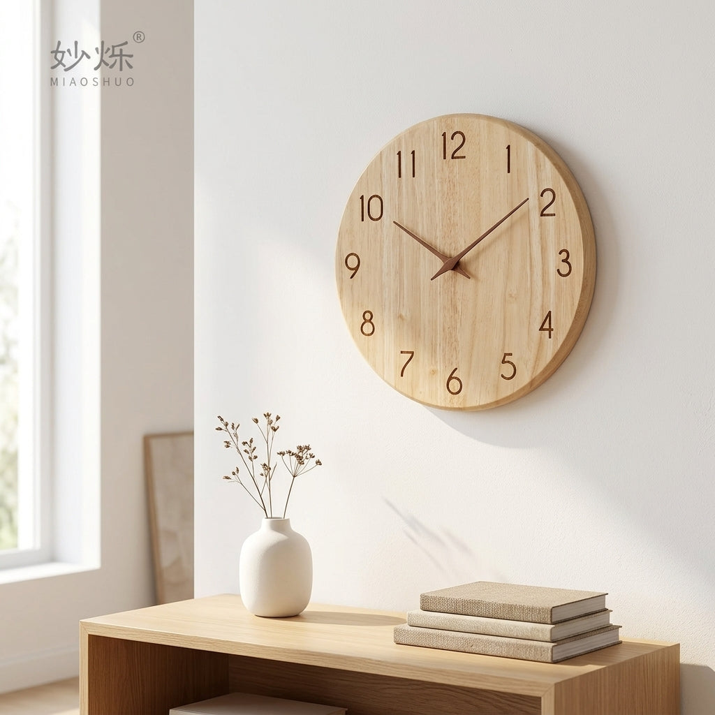 apanese Style Simple Rubber Wood Wall Clock