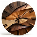Wave Pattern Wood-Grain Wall Clock, Silent Sculptural Clock