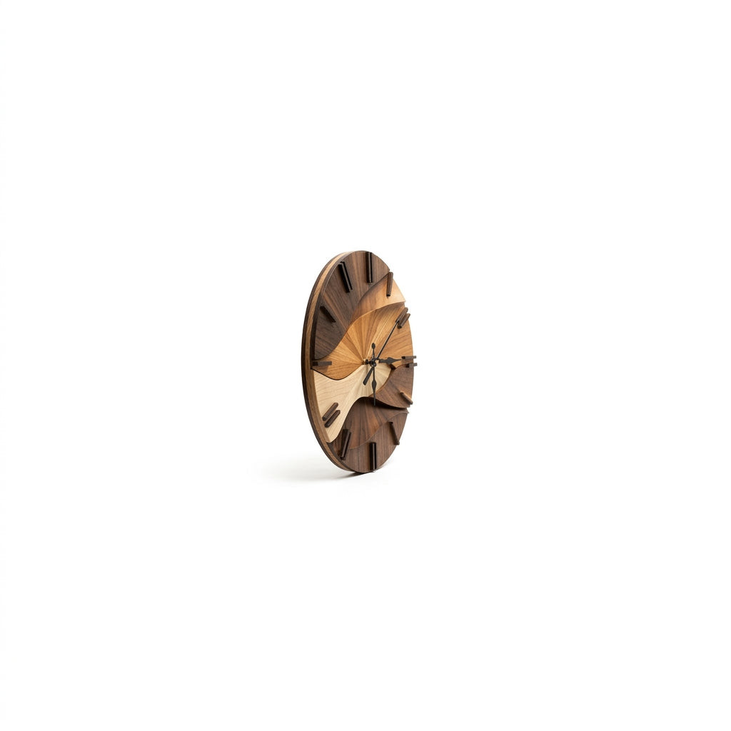 Wave Pattern Wood-Grain Wall Clock, Silent Sculptural Clock
