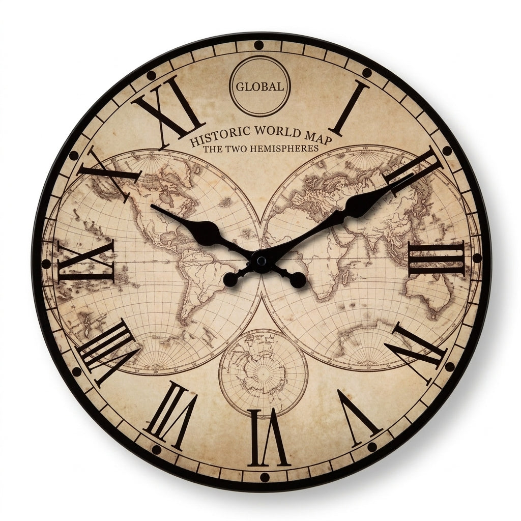 Vintage Nautical Ship Compass Wooden Wall Clock – Silent Quartz