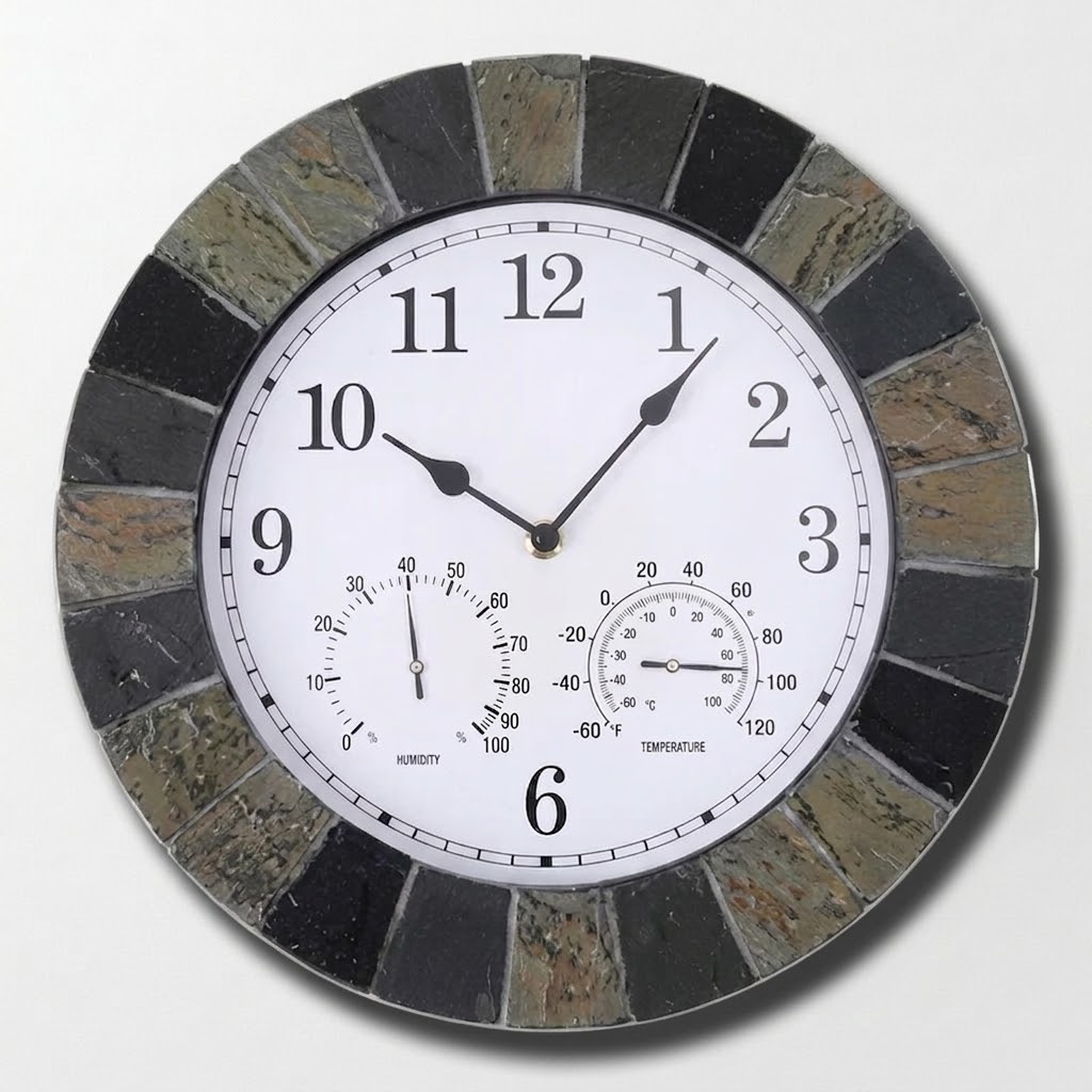 Slate Effect Resin Garden Wall Clock - Antique