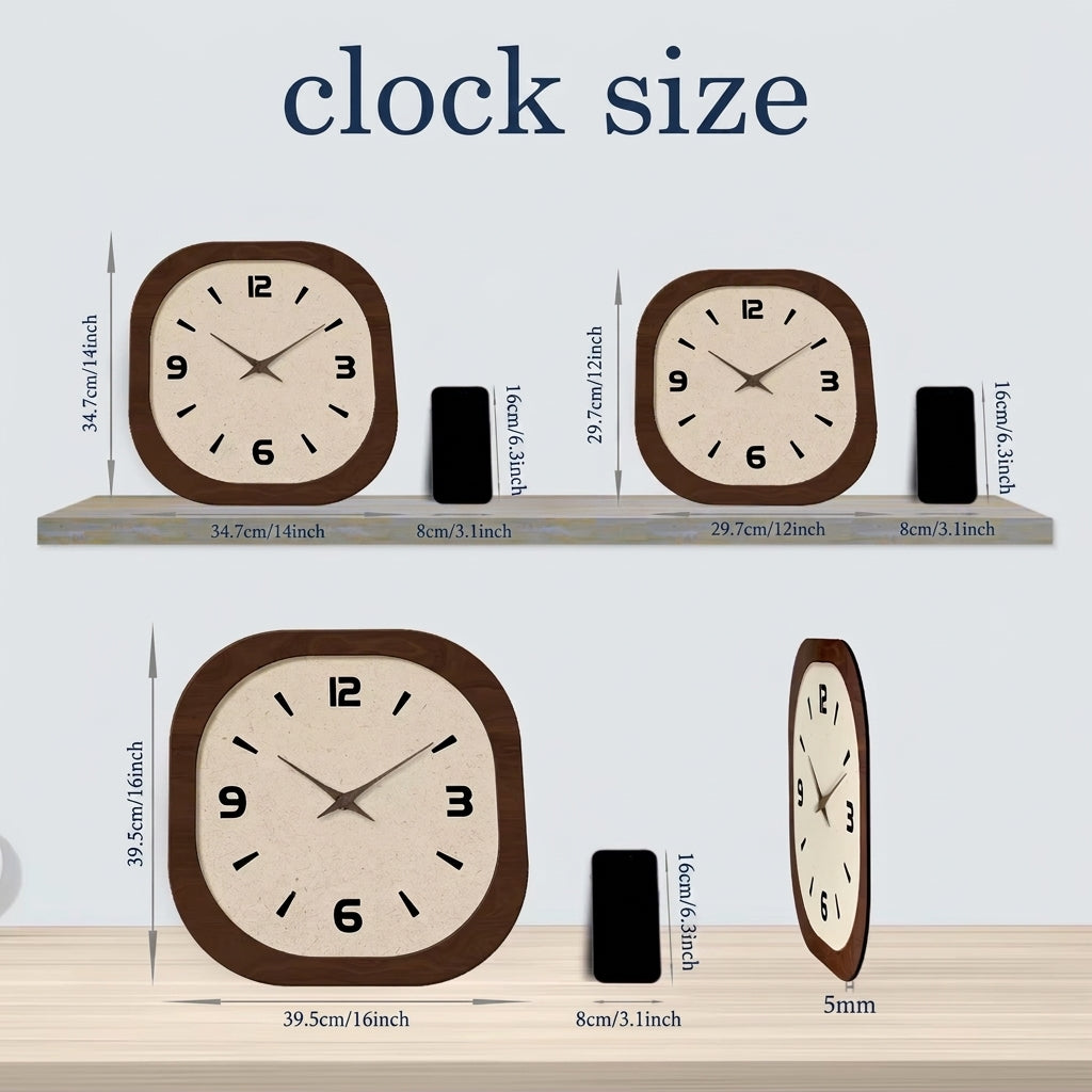 French Retro Cream Wooden Wall Clock – Silent Quartz Square Decor