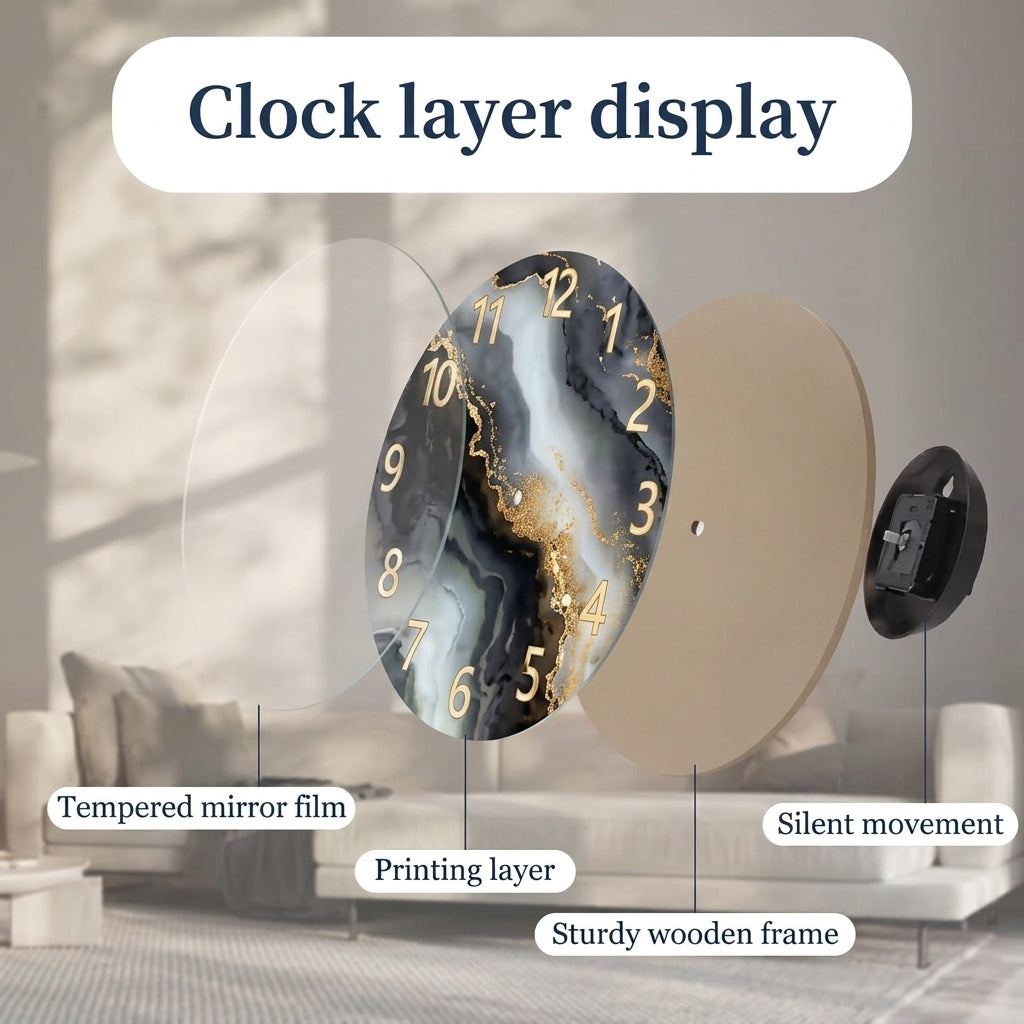 Blue & Gold Marble Pattern Modern Wall Clock