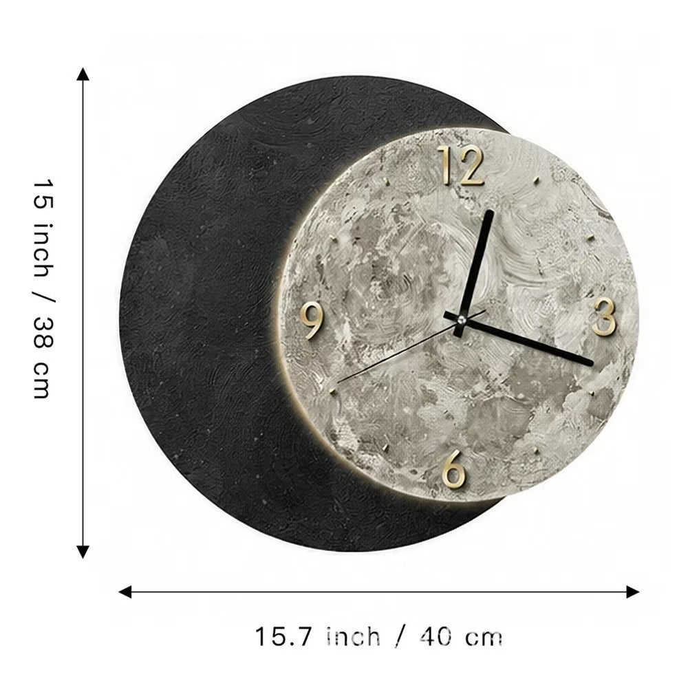 Modern Living Room Wall Clock Black Moon Design Silent
