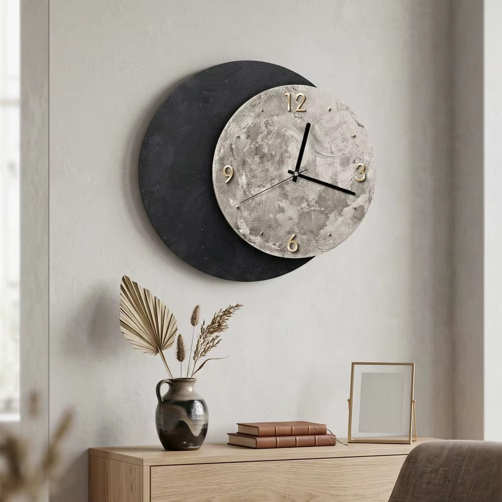 Modern Living Room Wall Clock Black Moon Design Silent