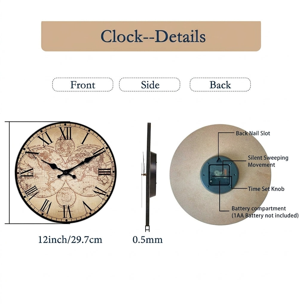 Vintage Nautical Ship Compass Wooden Wall Clock – Silent Quartz
