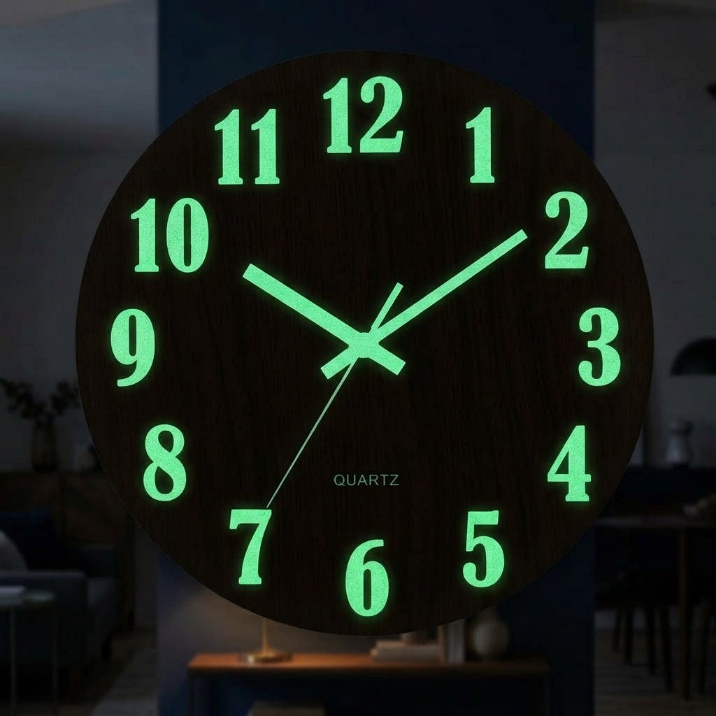 Luminous Wooden Wall Clock - Dark Brown