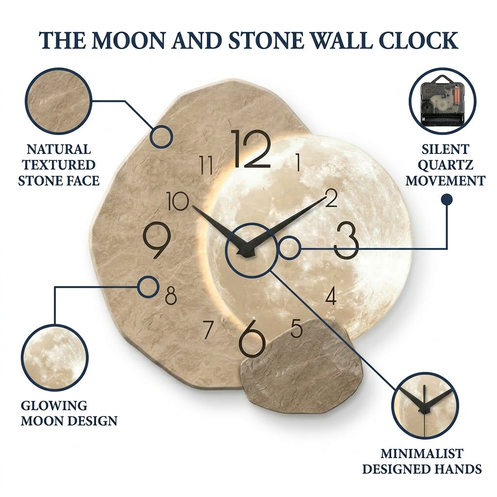 Modern Clock For Living Room Wall Moon Design Silent